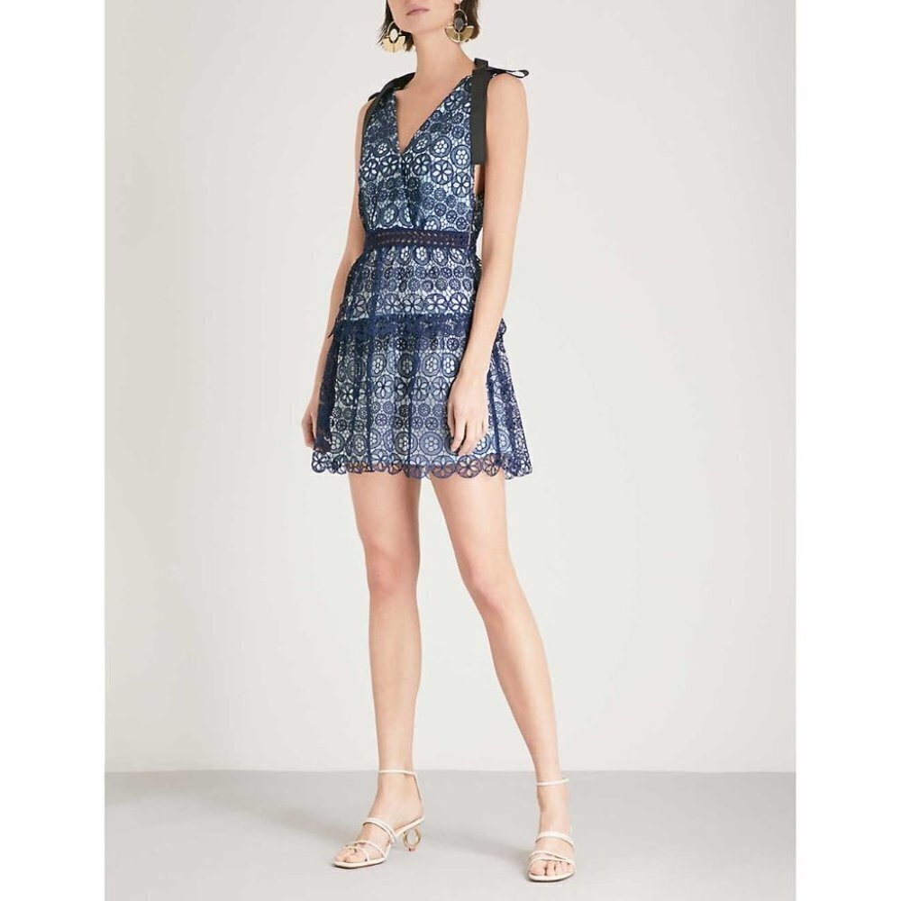 NWT Self-Portrait Bow Embellished Blue Lace Dress $428 - Picture 3 of 12